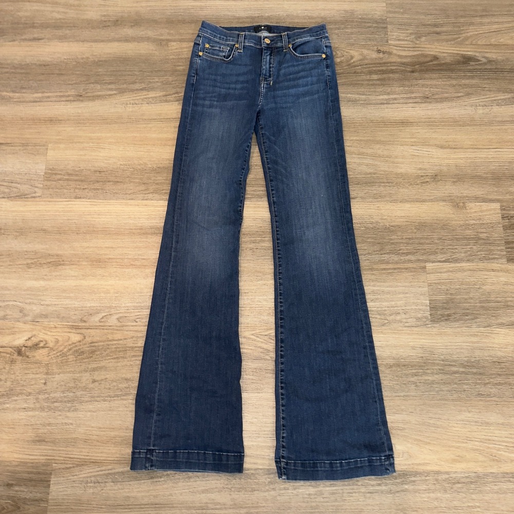 7 For All Mankind Dojo Flare Jeans Dark Wash Wide Leg Trouser Denim Size 26